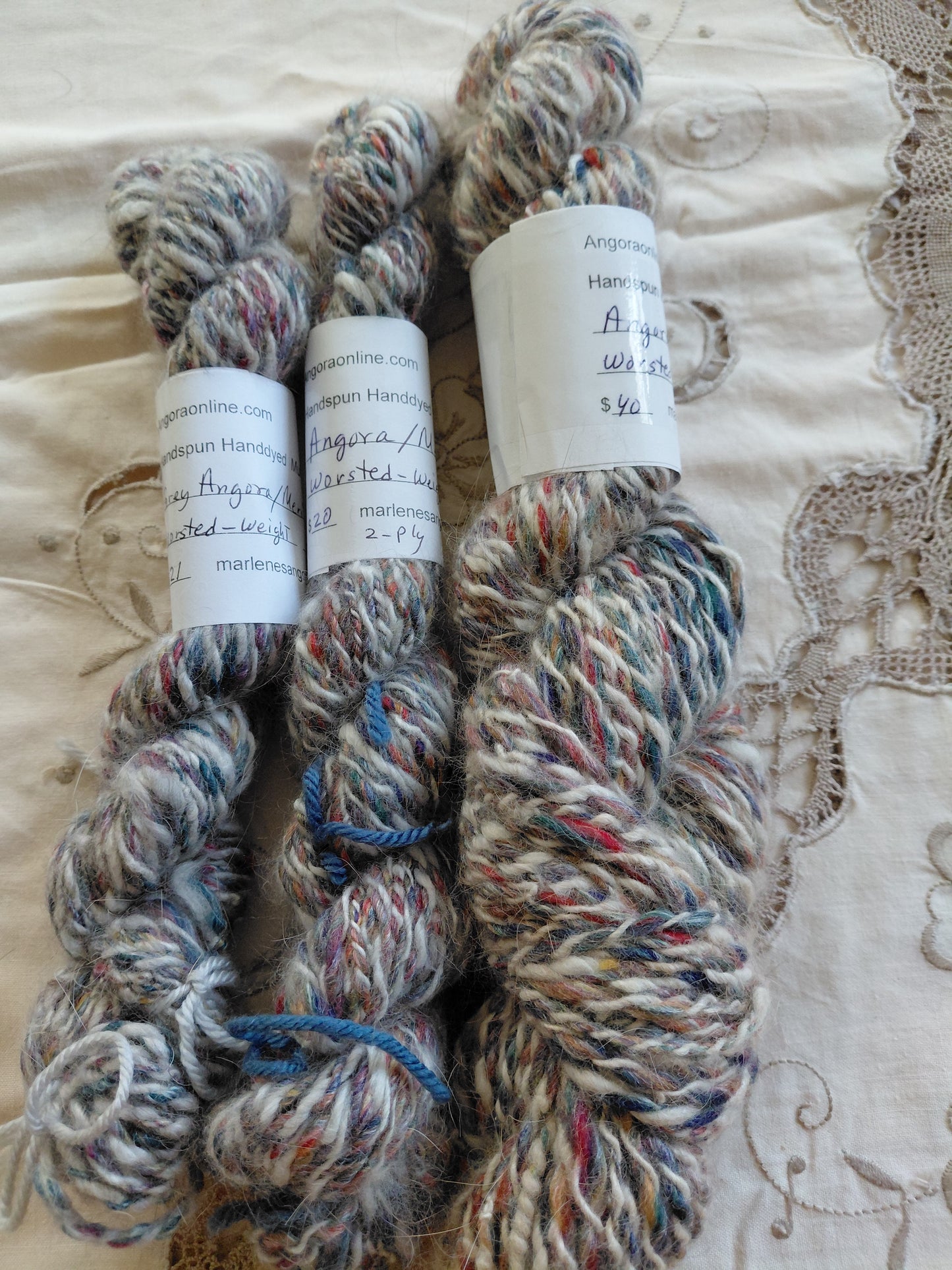 Handspun Hand dyed Angora & Merino/ Silk  Yarn worsted