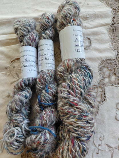 Handspun Hand dyed Angora & Merino/ Silk  Yarn worsted