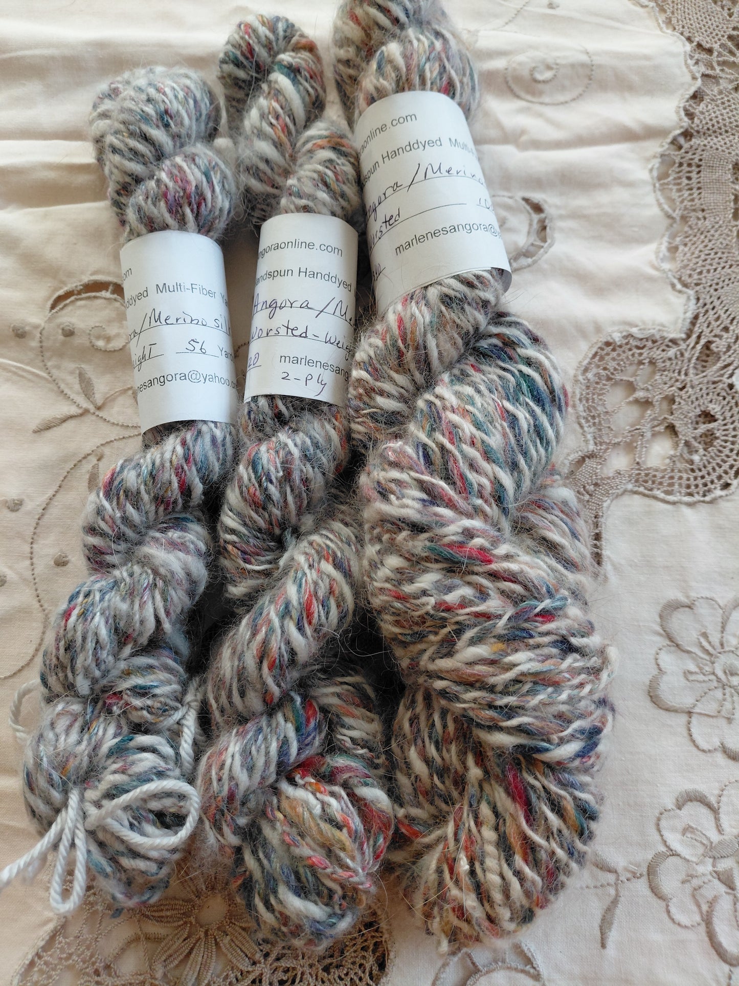 Handspun Hand dyed Angora & Merino/ Silk  Yarn worsted