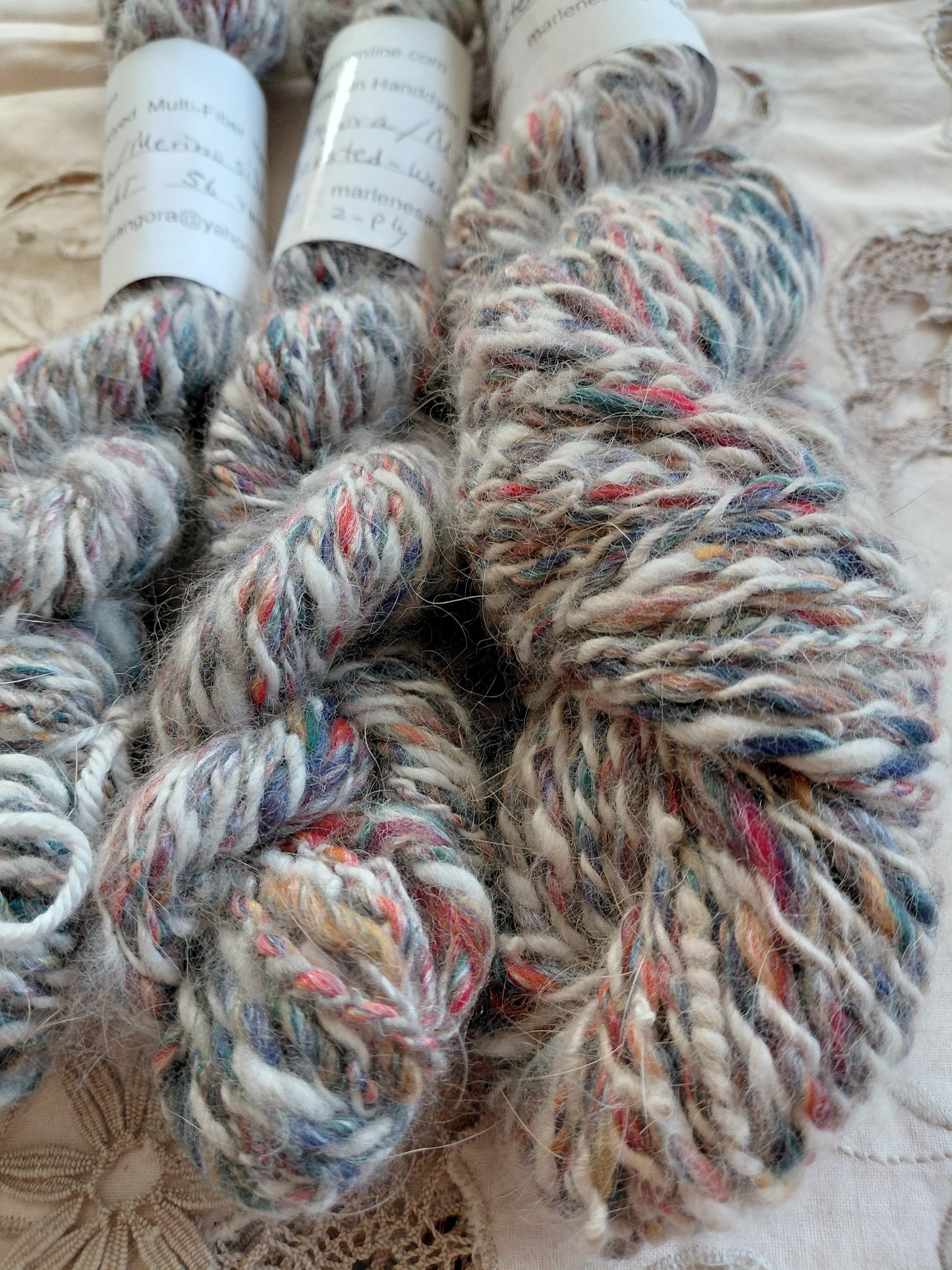 Handspun Hand dyed Angora & Merino/ Silk  Yarn worsted