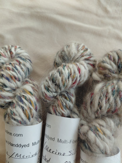 Handspun Hand dyed Angora & Merino/ Silk  Yarn worsted