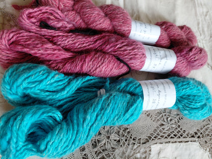 Handspun Hand Dyed 50% Angora 50% Merino Yarn