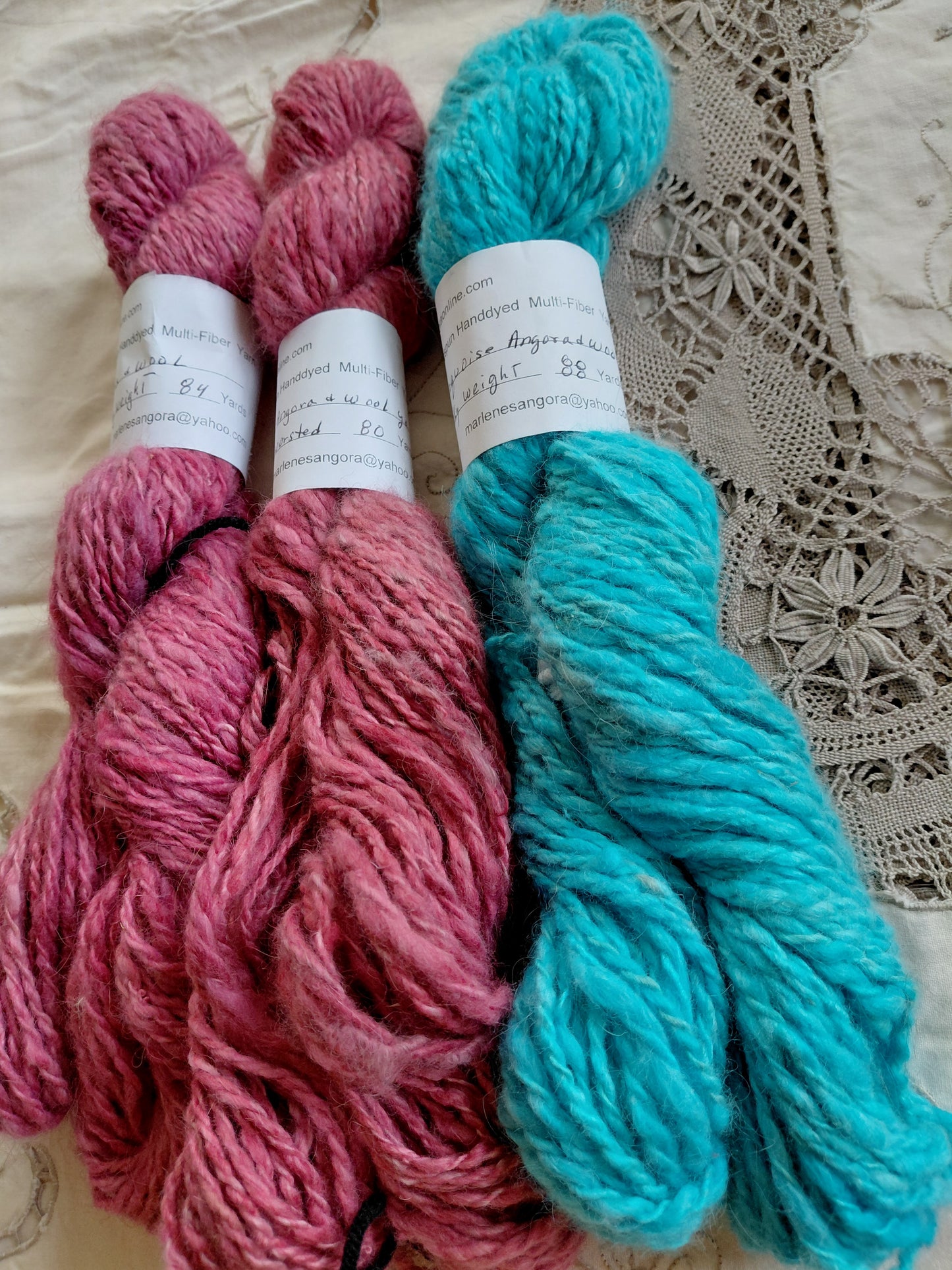 Handspun Hand Dyed 50% Angora 50% Merino Yarn