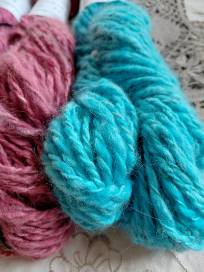 Handspun Hand Dyed 50% Angora 50% Merino Yarn