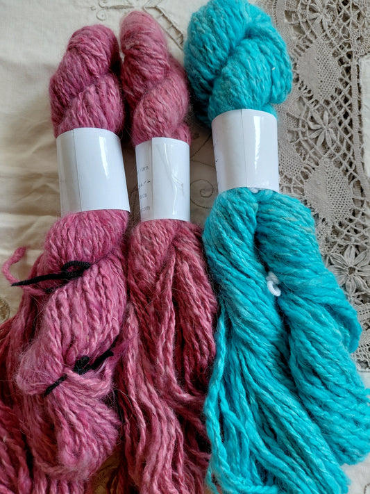 Handspun Hand Dyed 50% Angora 50% Merino Yarn