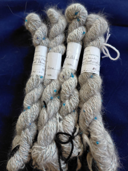 Handspun Beaded Natural Blue Angora Yarn