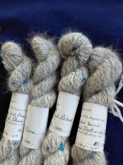 Handspun Beaded Natural Blue Angora Yarn