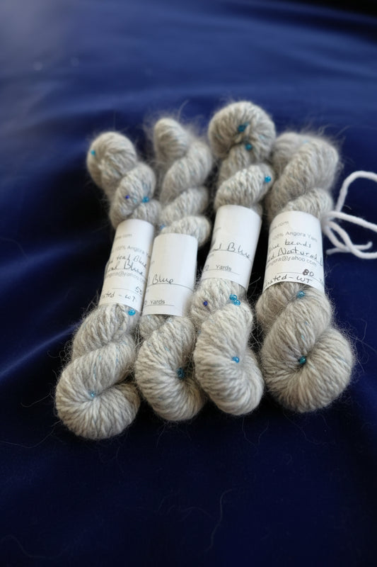 Handspun Beaded Natural Blue Angora Yarn