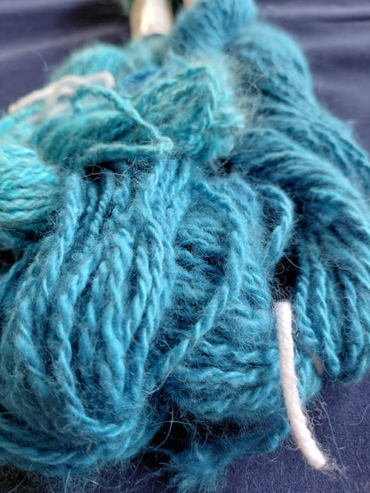 Handspun Hand-Dyed Teal Angora Yarn · DK Weight · 2-Ply