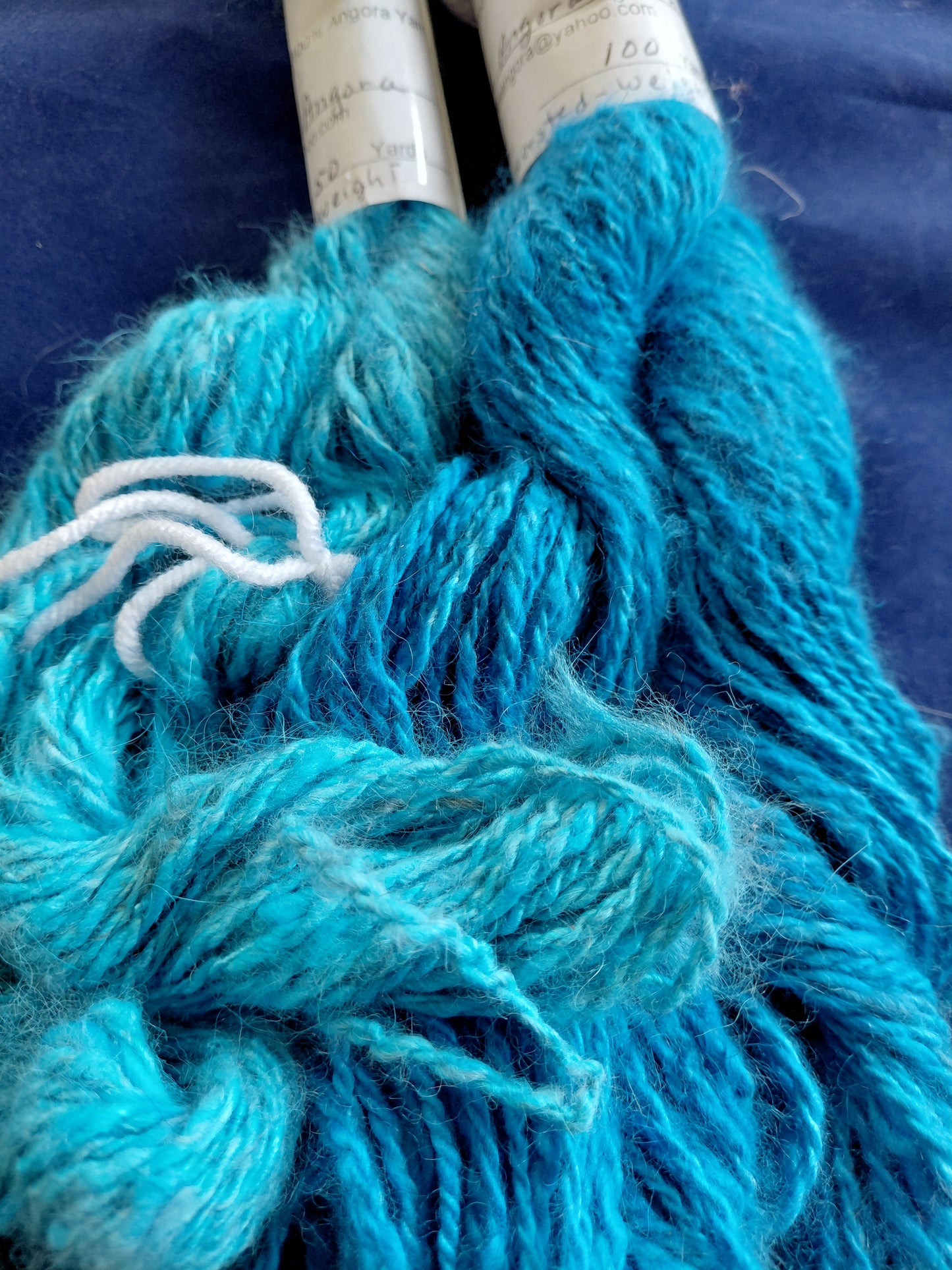 Handspun Hand-Dyed Teal Angora Yarn · DK Weight · 2-Ply