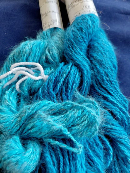Handspun Hand-Dyed Teal Angora Yarn · DK Weight · 2-Ply