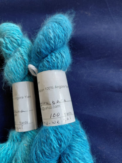 Handspun Hand-Dyed Teal Angora Yarn · DK Weight · 2-Ply