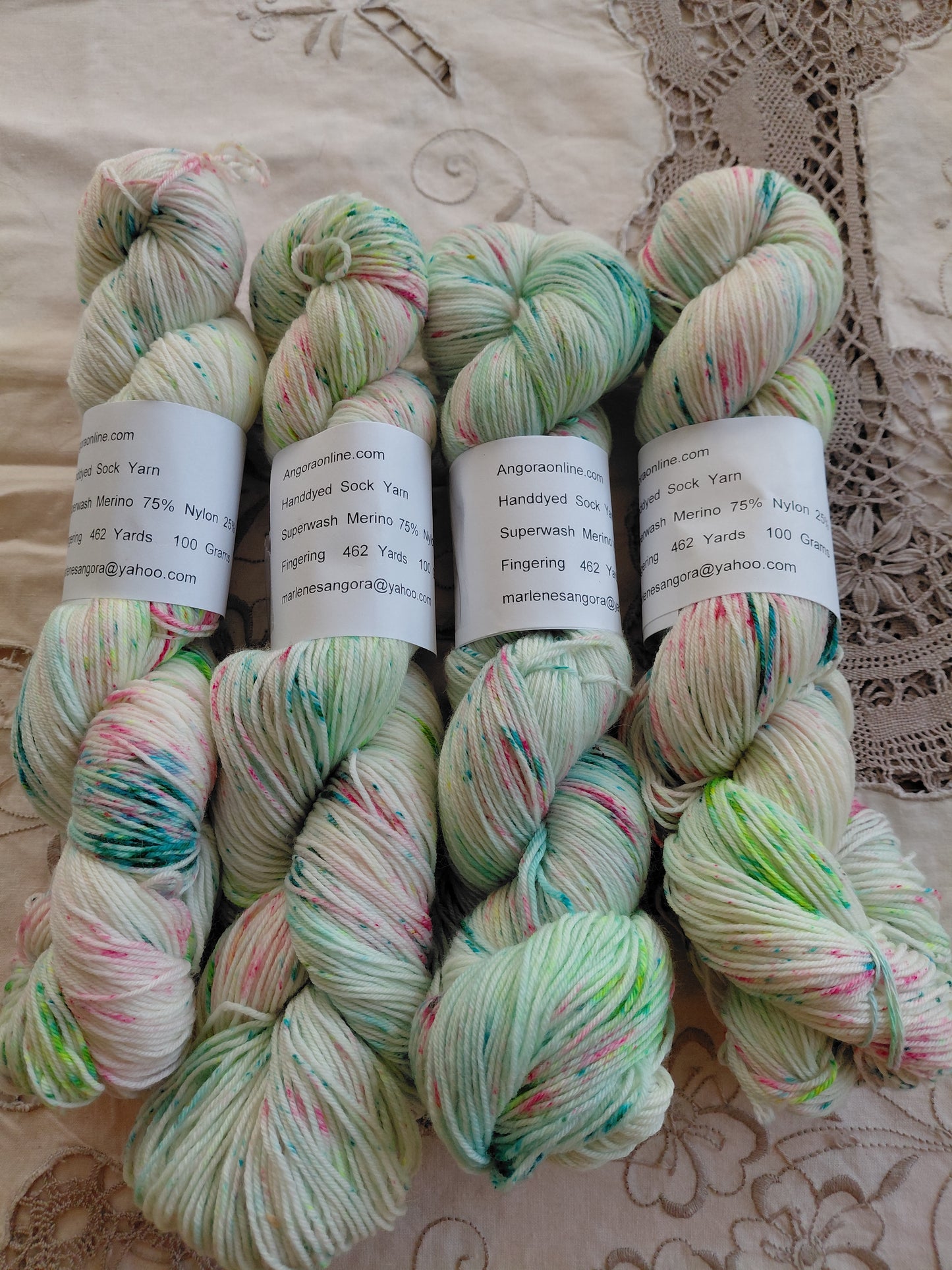 Hand Dyed Variegated Merino Nylon Yarn - Seafoam & Petals, Fingering/Sock Yarn