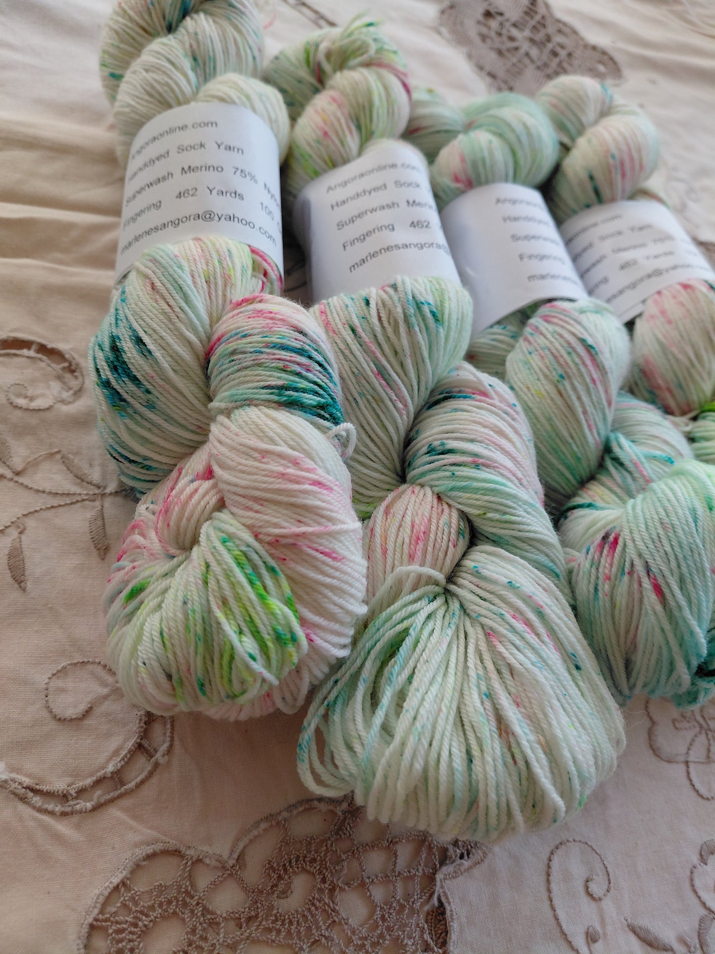 Hand Dyed Variegated Merino Nylon Yarn - Seafoam & Petals, Fingering/Sock Yarn