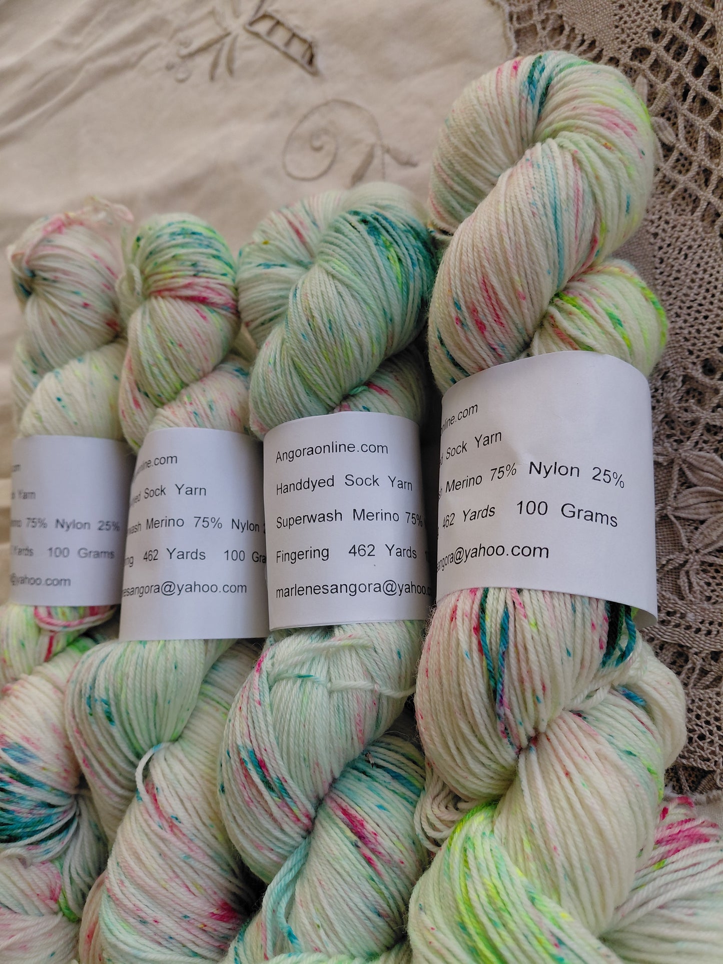 Hand Dyed Variegated Merino Nylon Yarn - Seafoam & Petals, Fingering/Sock Yarn