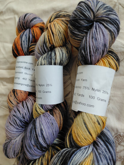 Hand dyed Variegated Merino Nylon Yarn, Fingering Wt. Yarn