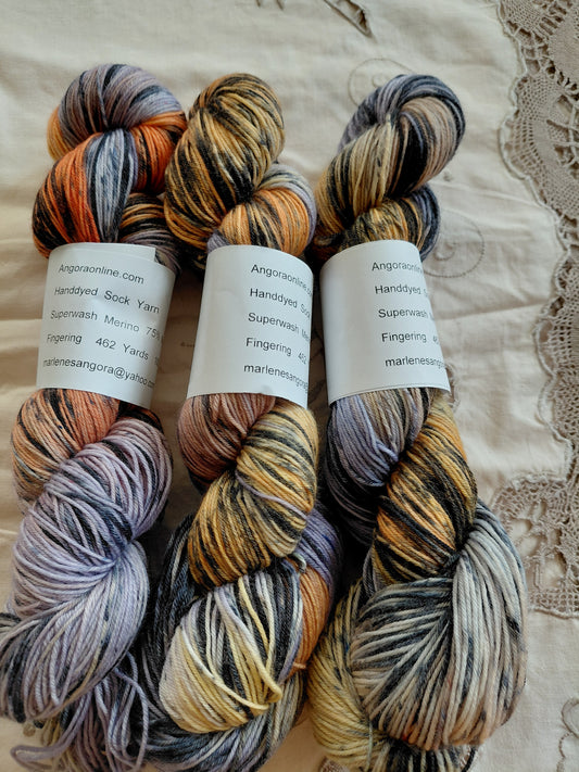 Hand dyed Variegated Merino Nylon Yarn, Fingering Wt. Yarn