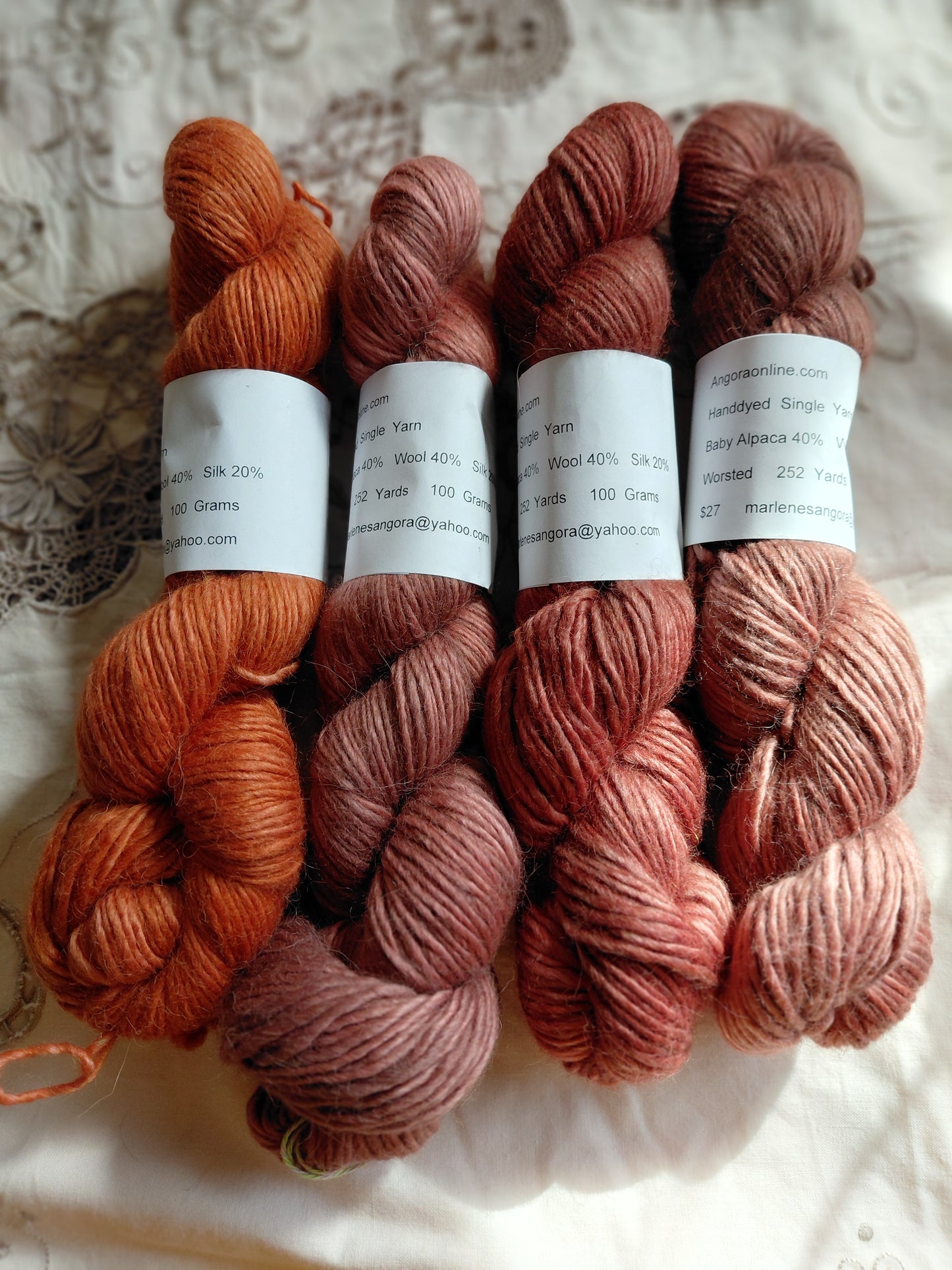 Hand-Dyed Baby Alpaca Wool Silk Yarn - Worsted Weight, 252 Yards - Warm Earth Tones