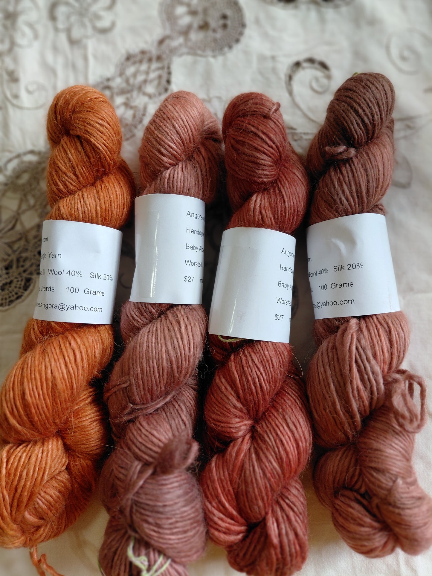 Hand-Dyed Baby Alpaca Wool Silk Yarn - Worsted Weight, 252 Yards - Warm Earth Tones