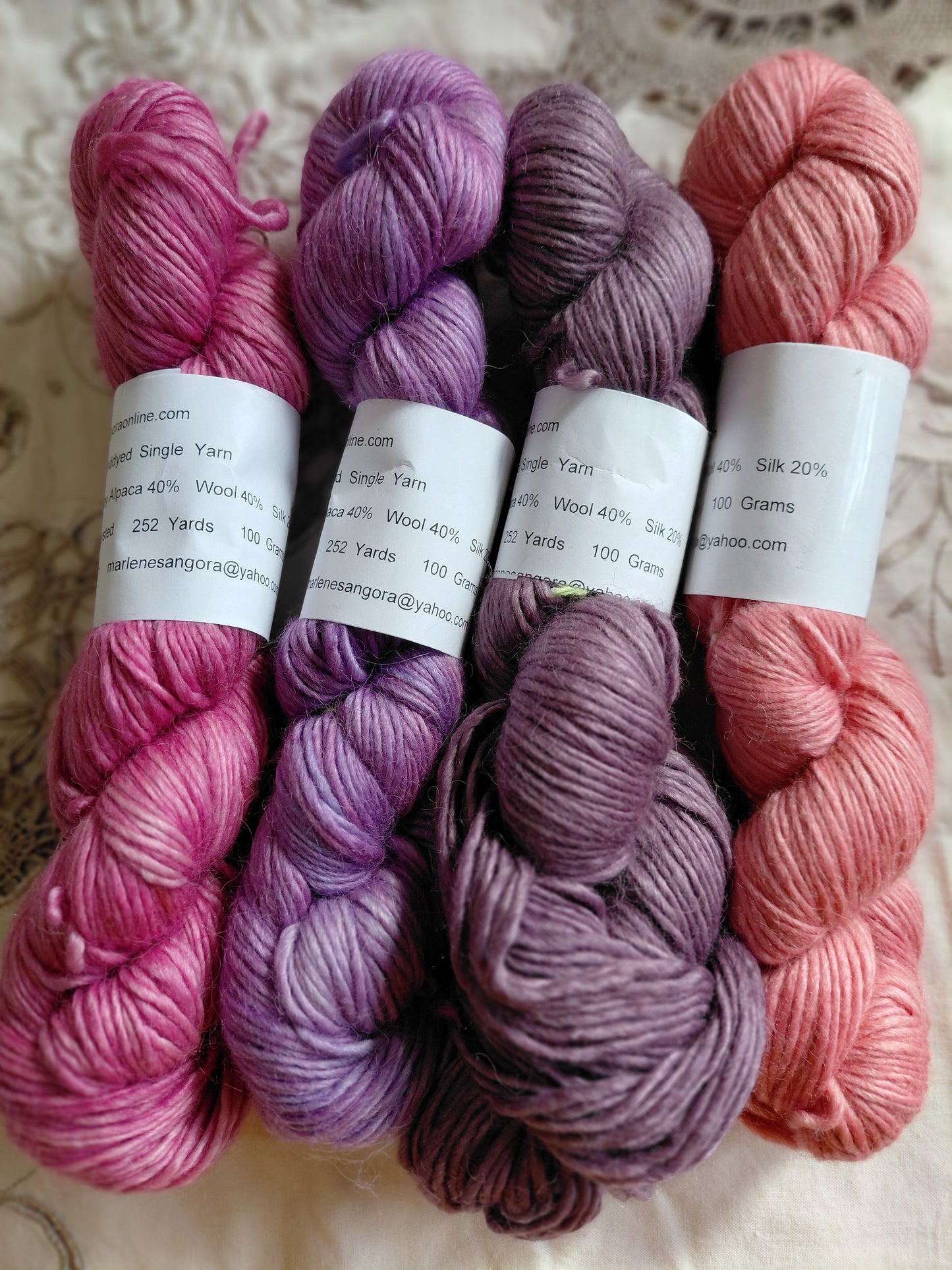 Hand-Dyed Baby Alpaca Wool Silk Yarn - Worsted Weight, 252 Yards