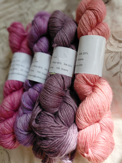 Hand-Dyed Baby Alpaca Wool Silk Yarn - Worsted Weight, 252 Yards