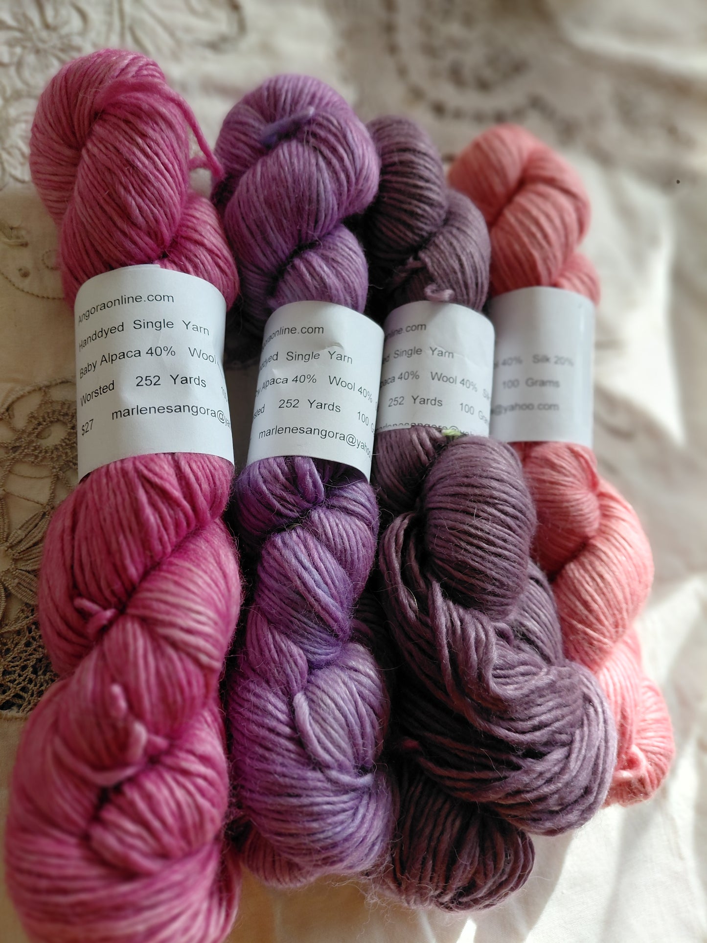 Hand-Dyed Baby Alpaca Wool Silk Yarn - Worsted Weight, 252 Yards