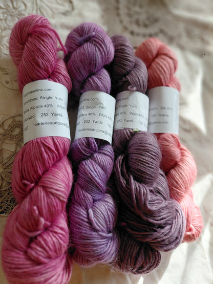 Hand-Dyed Baby Alpaca Wool Silk Yarn - Worsted Weight, 252 Yards