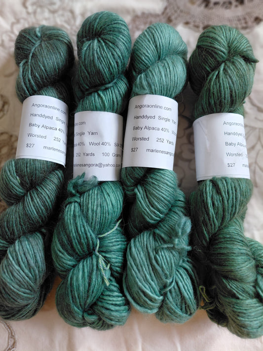 Hand-Dyed Baby Alpaca Wool Silk Yarn - Worsted Weight - 252 Yards