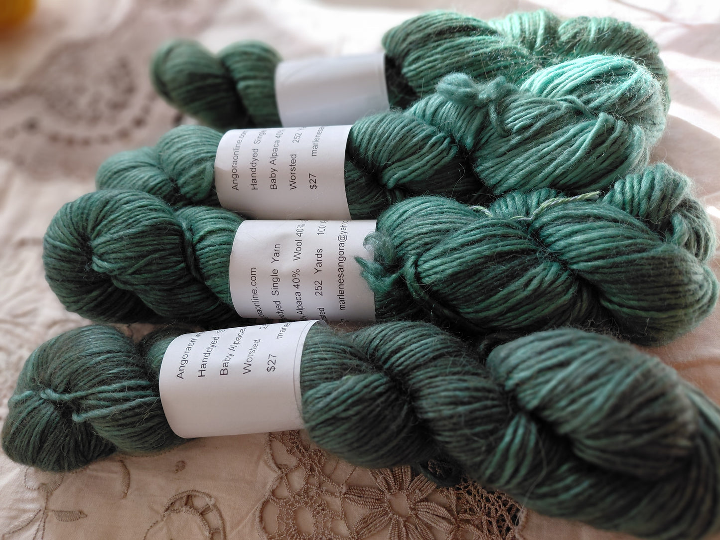 Hand-Dyed Baby Alpaca Wool Silk Yarn - Worsted Weight - 252 Yards