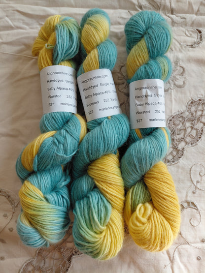 Hand Dyed Baby Alpaca Wool Silk Yarn - Worsted Weight - 252 Yards