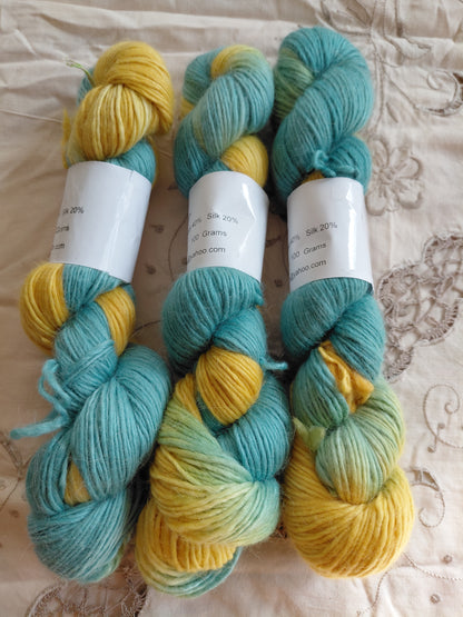 Hand Dyed Baby Alpaca Wool Silk Yarn - Worsted Weight - 252 Yards