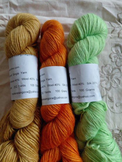 Trio of color - Hand-Dyed Baby Alpaca Wool Silk Yarn – Worsted Weight