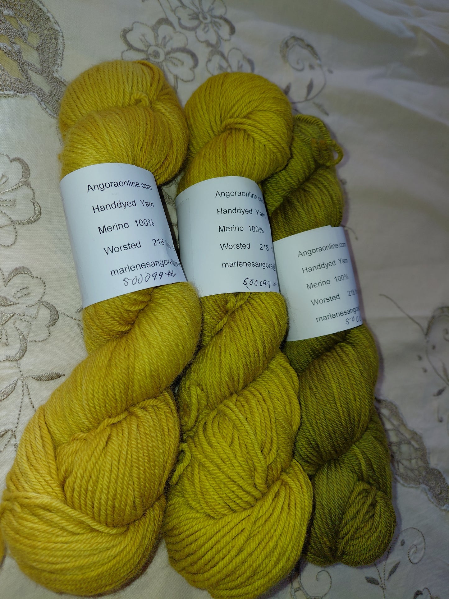 Hand Dyed Merino Yarn, Worsted Weight, Gold & Mustard, 218 yd