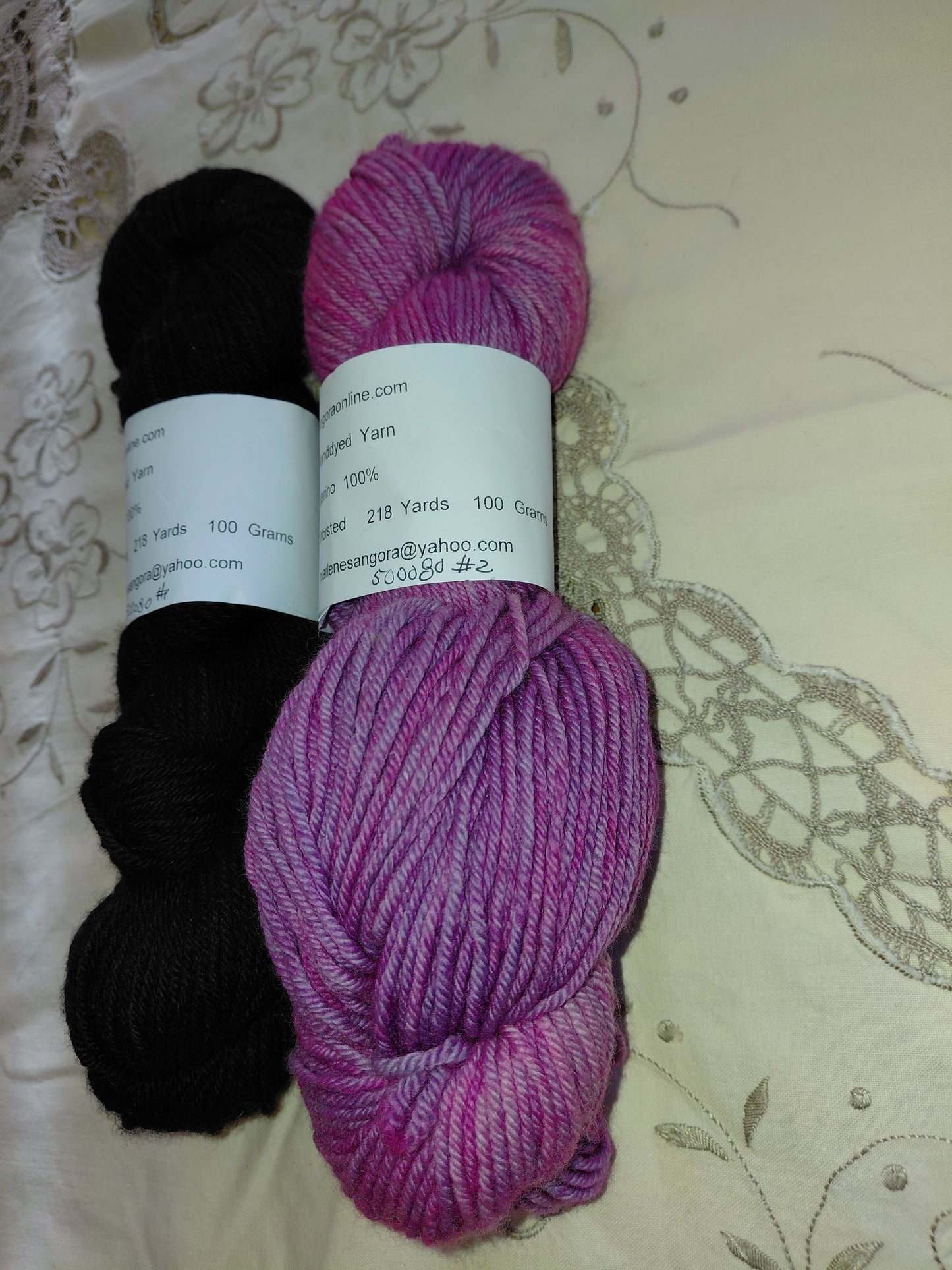 Hand Dyed Black Merino Yarn, Worsted, 218 yd.