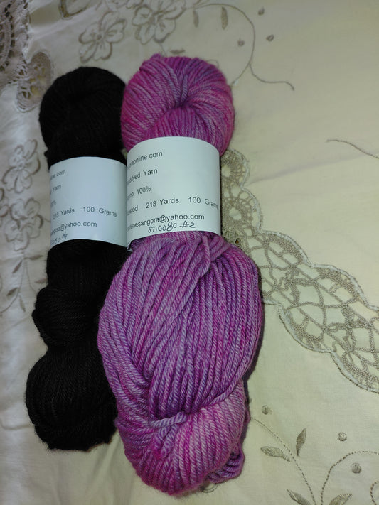 Hand Dyed Black Merino Yarn, Worsted, 218 yd.