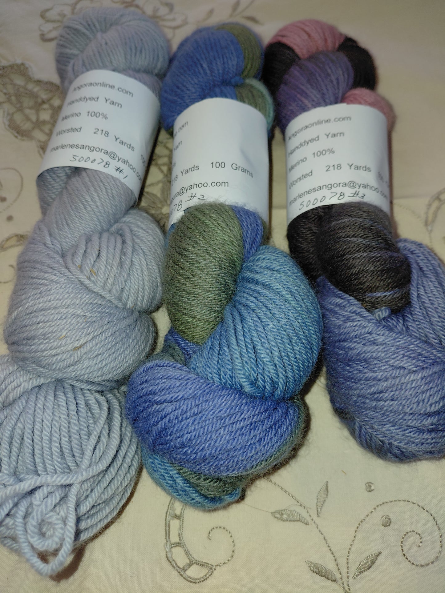 Hand Dyed Merino Yarn, Worsted, 218 yd.