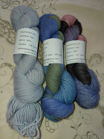Hand Dyed Merino Yarn, Worsted, 218 yd.