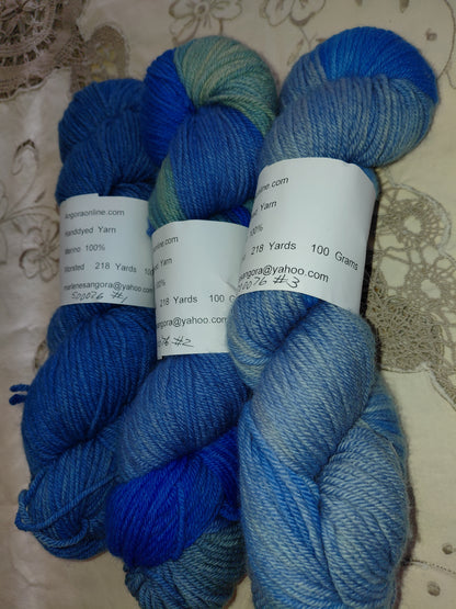 Hand Dyed Blue Merino Yarn - Worsted Weight, 218 Yards