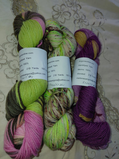 Hand Dyed 100% Merino Yarn, Worsted Weight, 218 yd