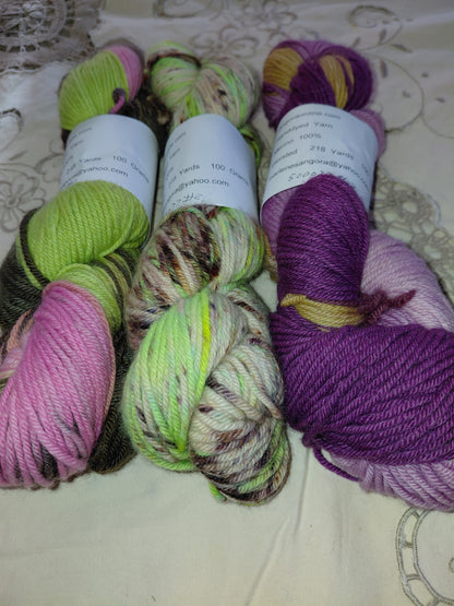 Hand Dyed 100% Merino Yarn, Worsted Weight, 218 yd