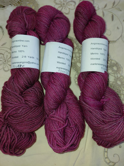 Hand-Dyed Burgundy Merino Worsted Yarn - 100% Merino Wool