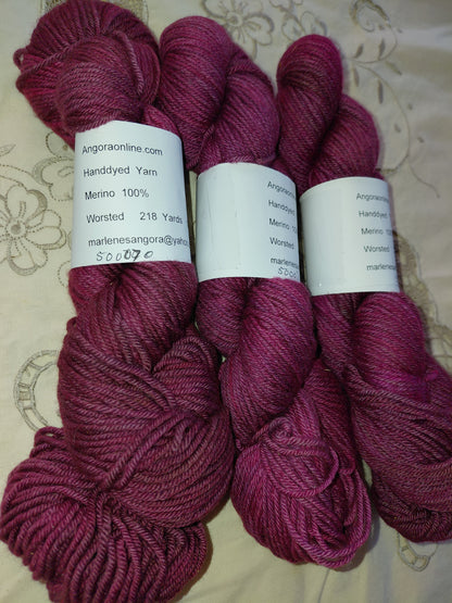 Hand-Dyed Burgundy Merino Worsted Yarn - 100% Merino Wool