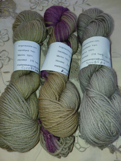 Hand Dyed SW Merino Yarn, Worsted Earthy shades