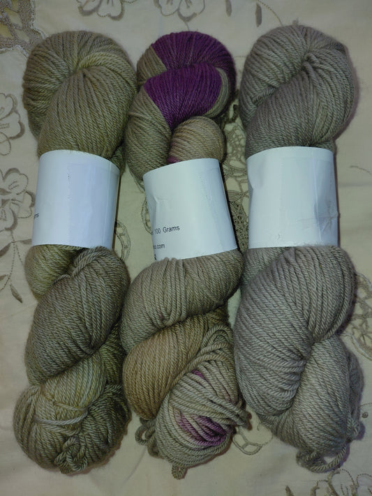 Hand Dyed SW Merino Yarn, Worsted Earthy shades
