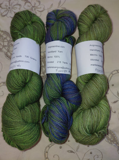 Hand Dyed Forest Green Merino Yarn, Worsted Weight