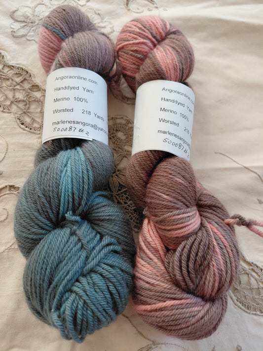 Hand Dyed SW Merino Yarn, Worsted, 218 yd.