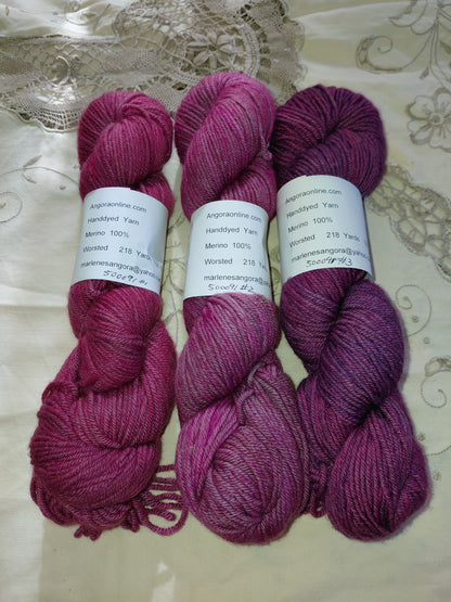 Hand-Dyed Merino Worsted – Tonal Pink & Burgundy