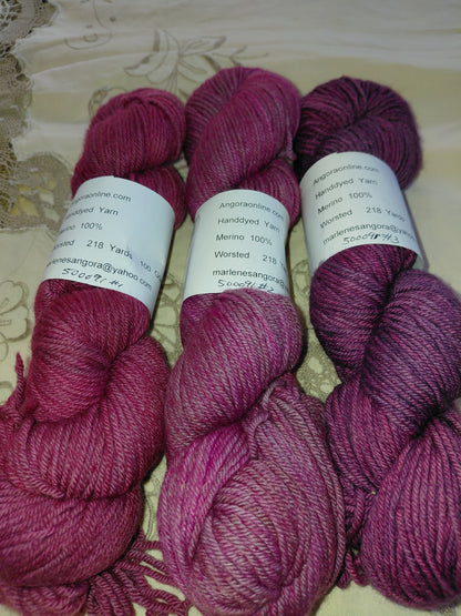 Hand-Dyed Merino Worsted – Tonal Pink & Burgundy