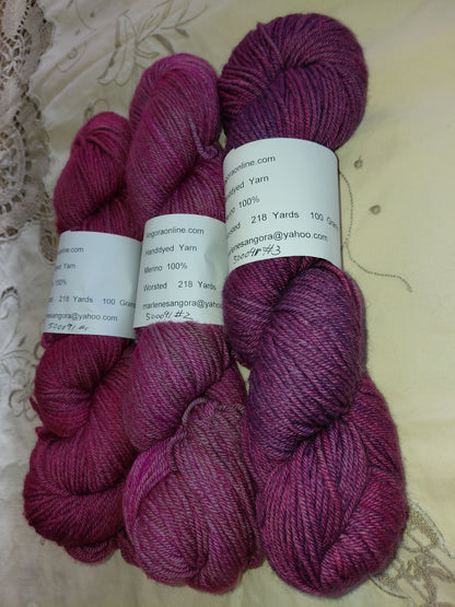 Hand-Dyed Merino Worsted – Tonal Pink & Burgundy
