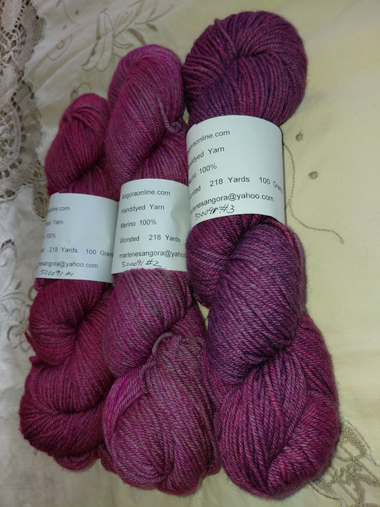 Hand-Dyed Merino Worsted – Tonal Pink & Burgundy
